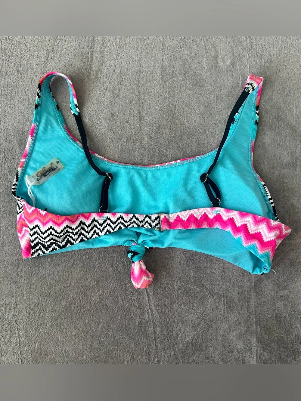 Women’s Chevron Knot-Front Swim Bikini Top in Pink & Turquoise Size Medium